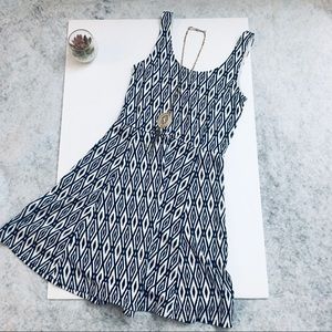 H&M Navy Blue Patterned Skater Dress size 6